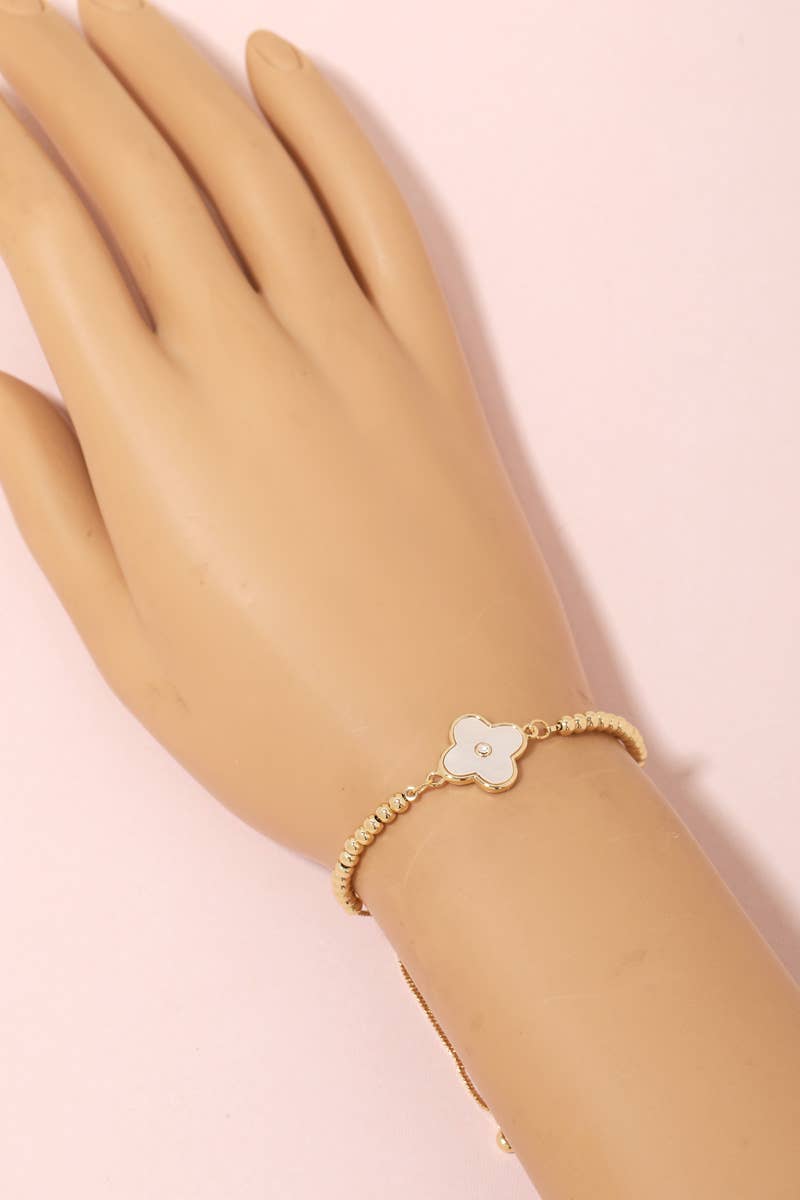 Mother Of Pearl Clover Charm Beaded Strand Bracelet