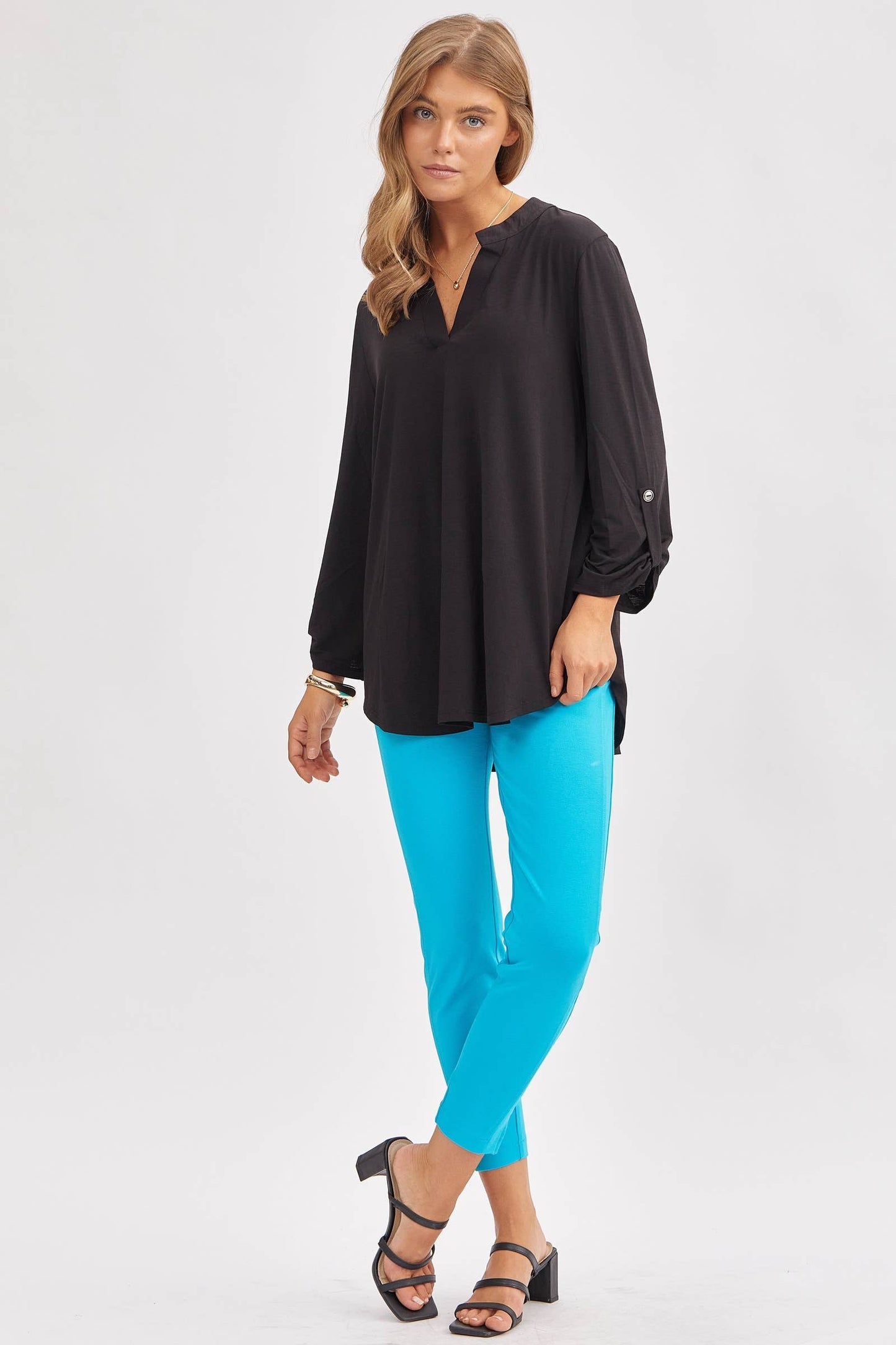 Signature Mandarin Collar 3/4 Sleeve Flowy Top