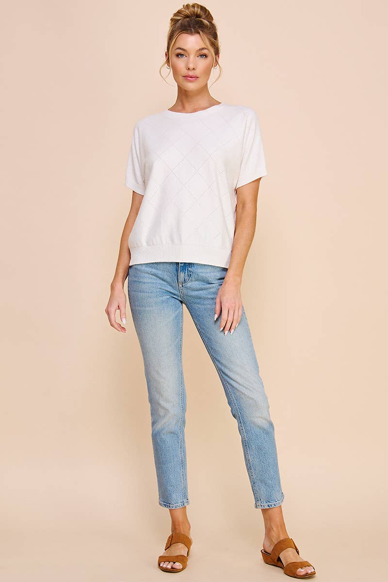 Short Sleeve Diamond Pointelle Top