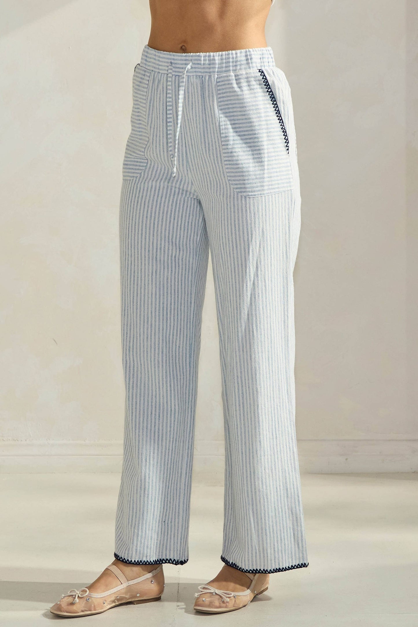 Striped Pants with Stitch Details