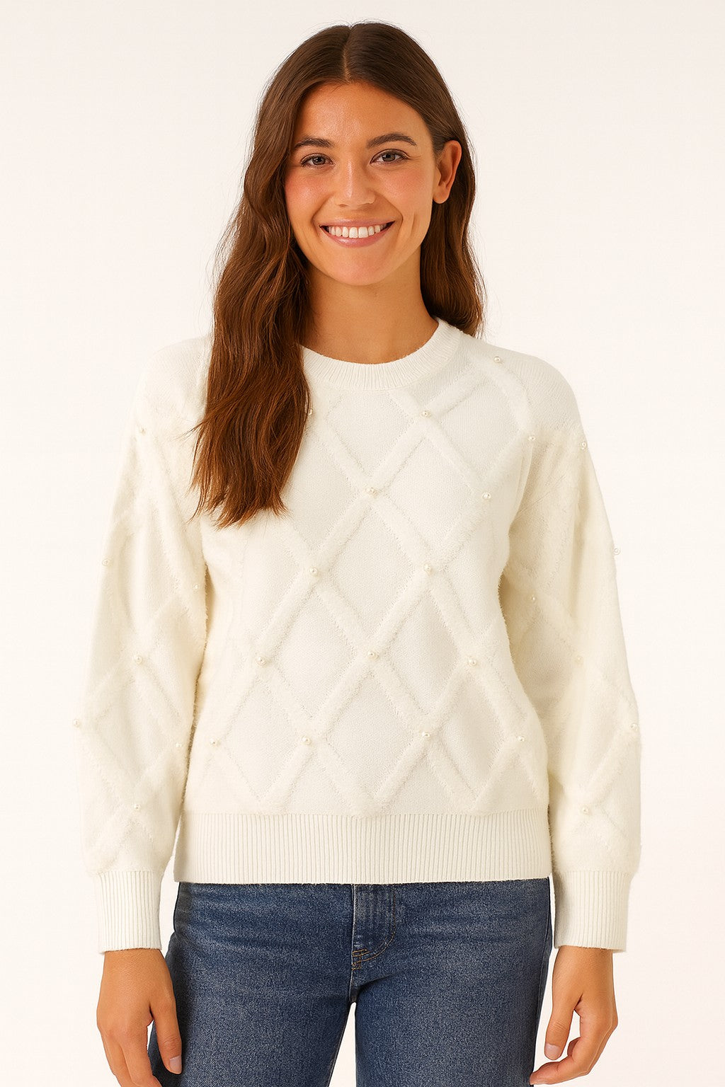 Diamond knit pearl sweater
