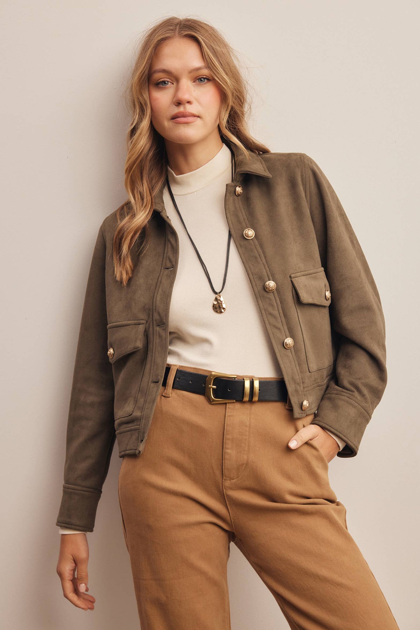 Lined Stretch Suede Utility Jacket FJ0014