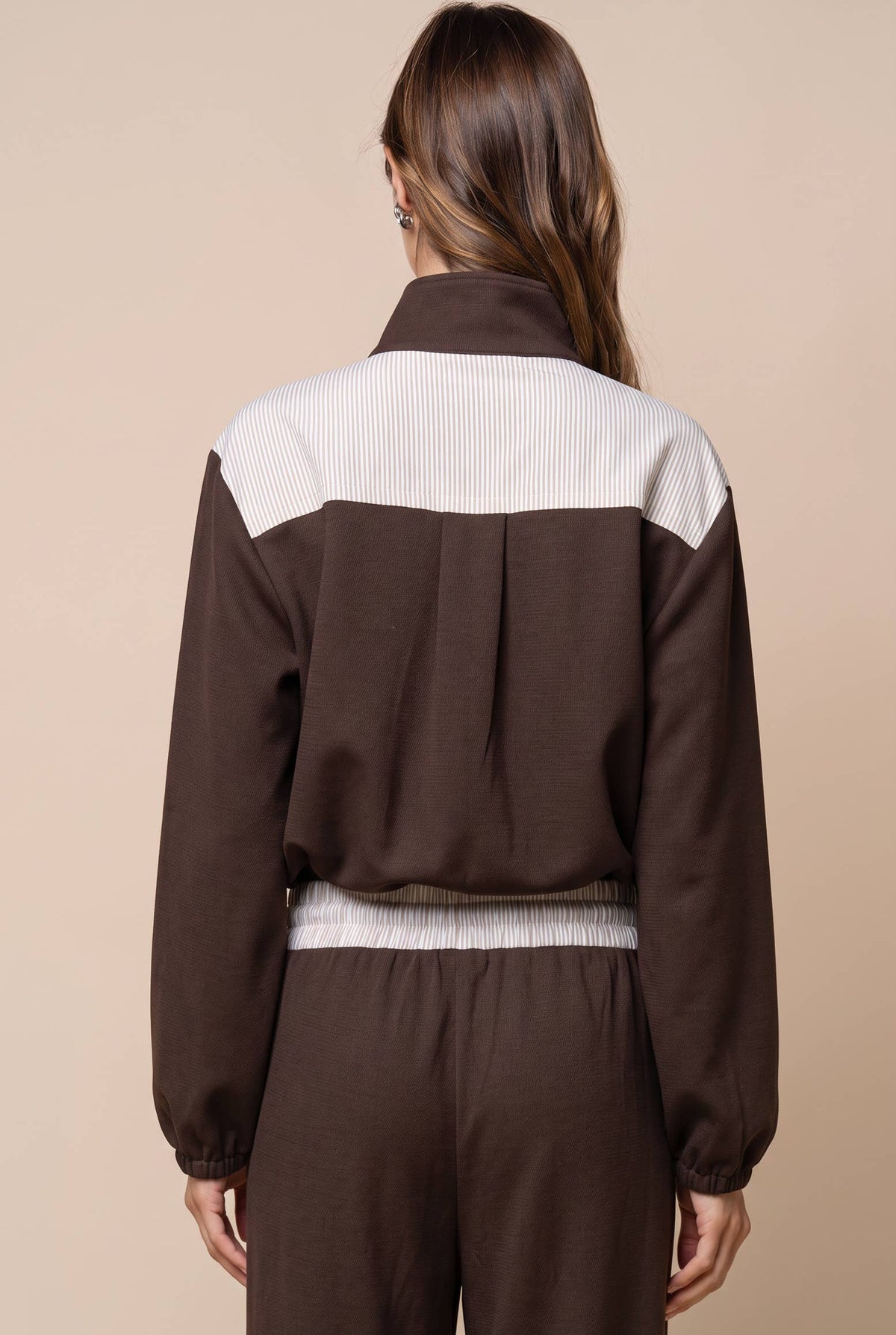 Color Block Zip Up Mock Neck Sweatshirt