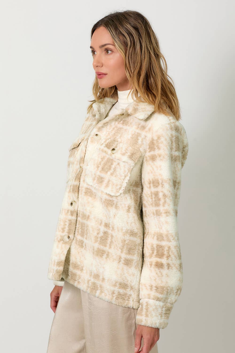 Button Down Print Fur Jacket