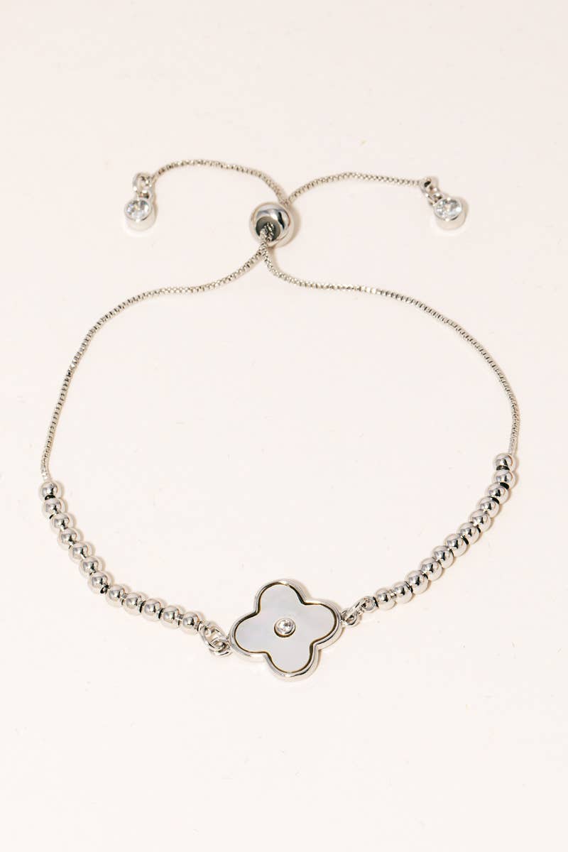 Mother Of Pearl Clover Charm Beaded Strand Bracelet