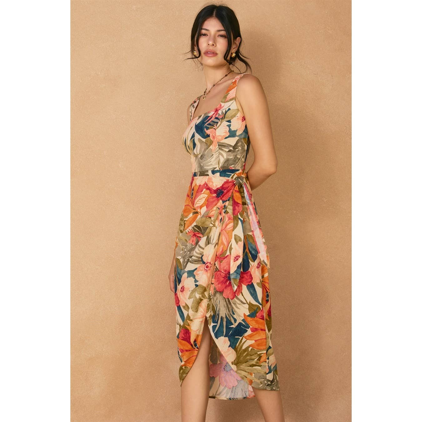 Countryside Bird Tulip Hem Midi Wrap Dress