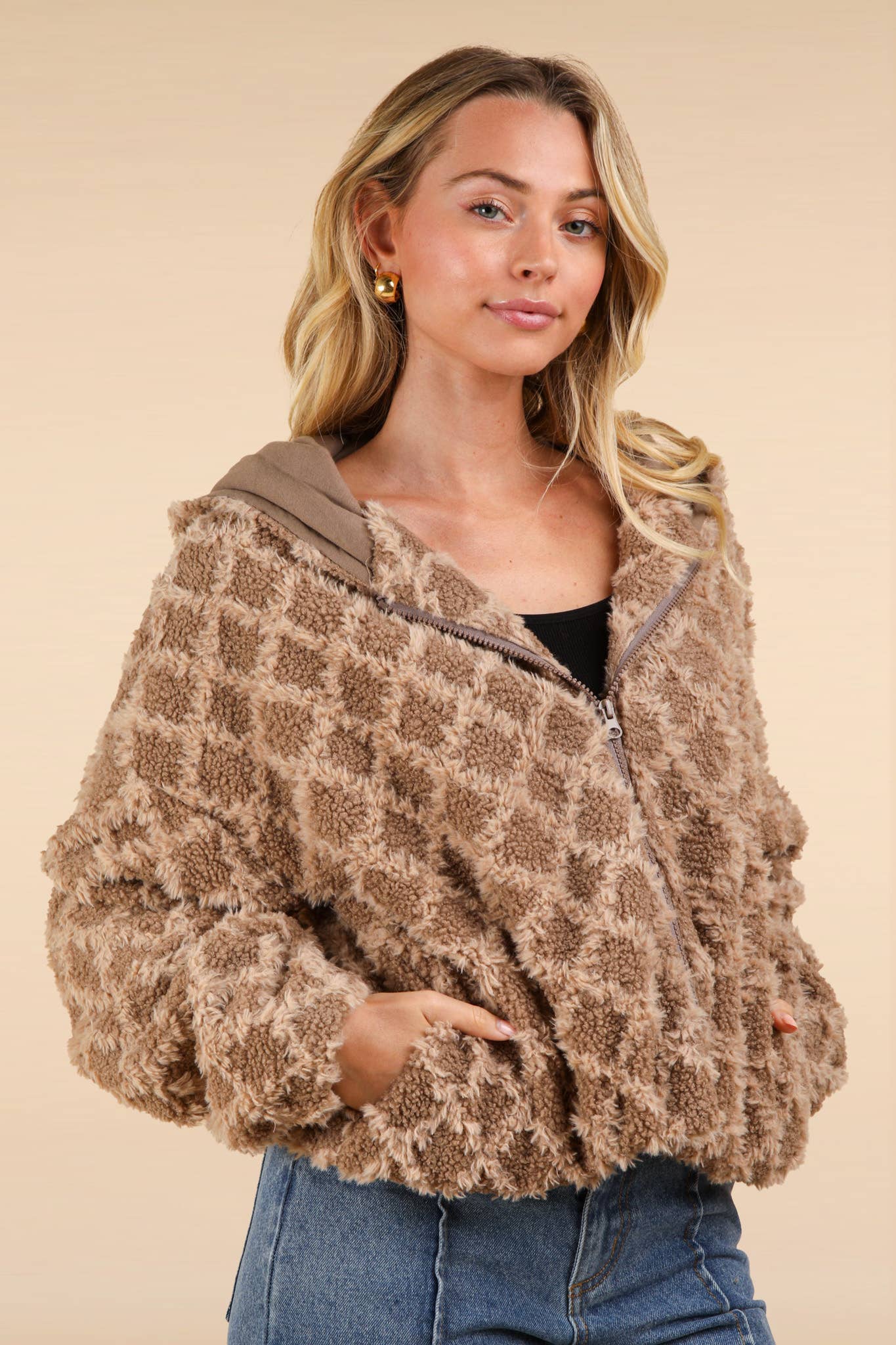 Oversized Fuzzy Fur Textured Knit Hoodie Jacket