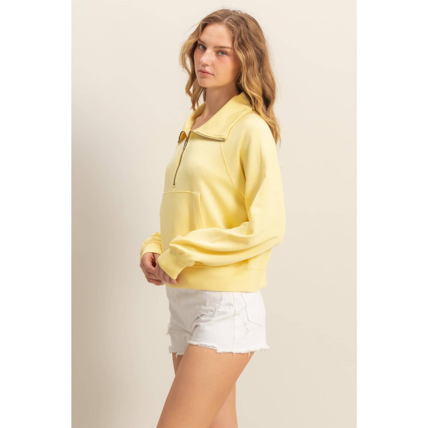 High Neck Half Zip Pocket Sweatshirt