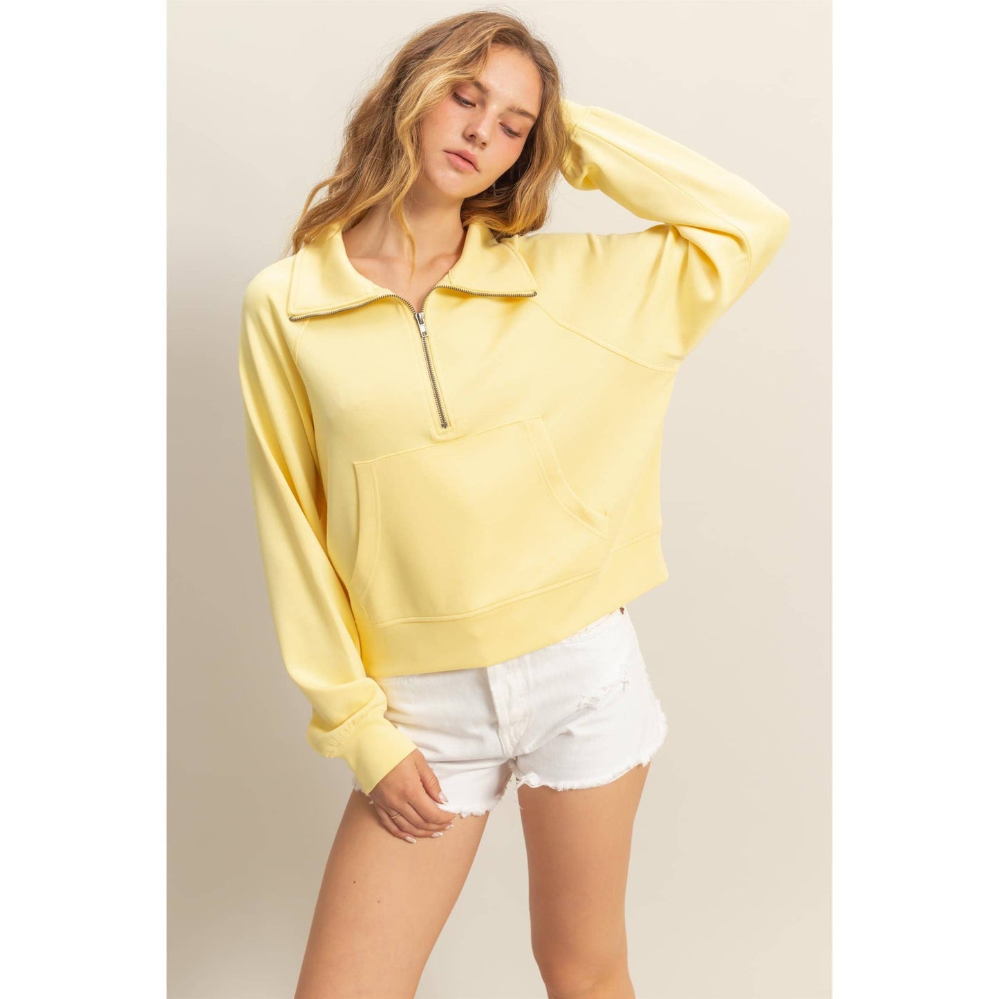 High Neck Half Zip Pocket Sweatshirt