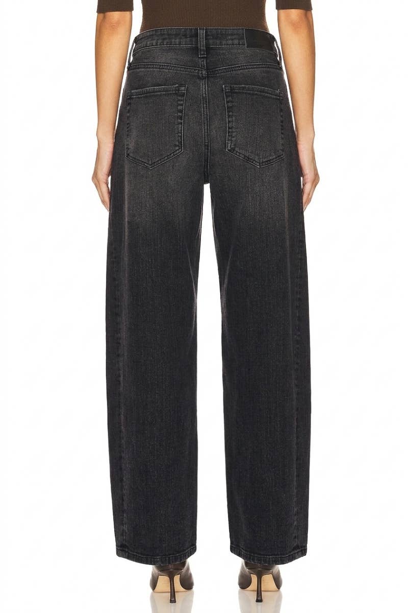 Black wash barrel denim