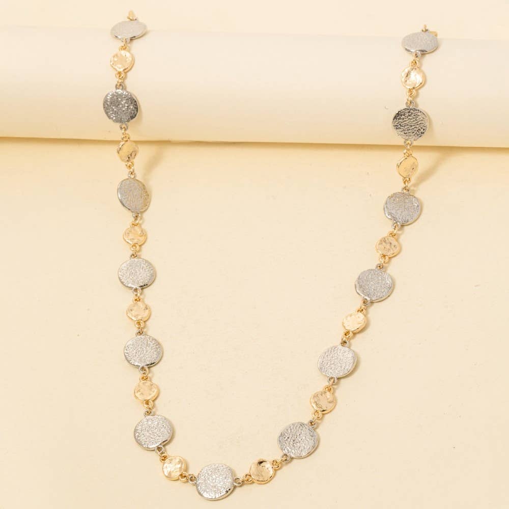 Mixed Textured Coins Long Chain Necklace
