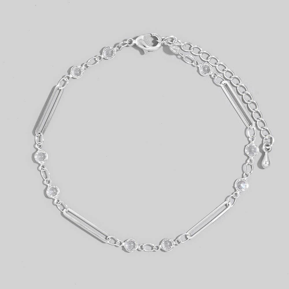 Bar & Round Cz Bezel Station Chain Bracelet