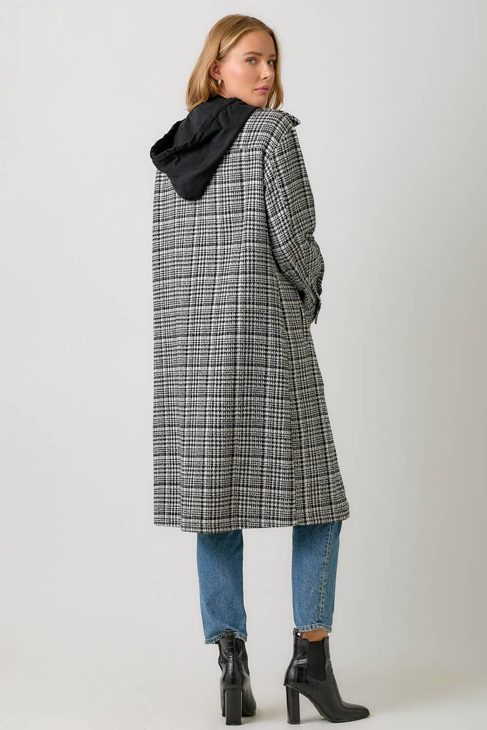 Hoodie Plaid Long Jacket