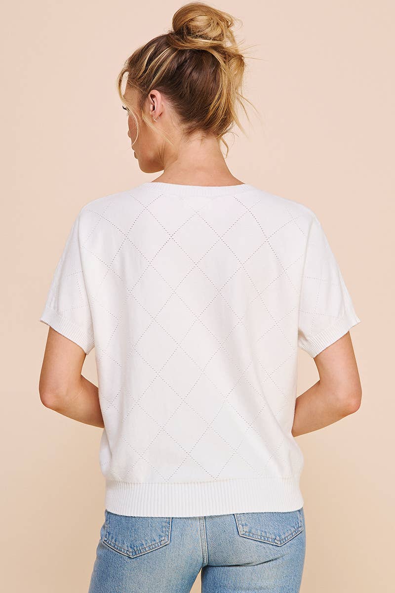 Short Sleeve Diamond Pointelle Top