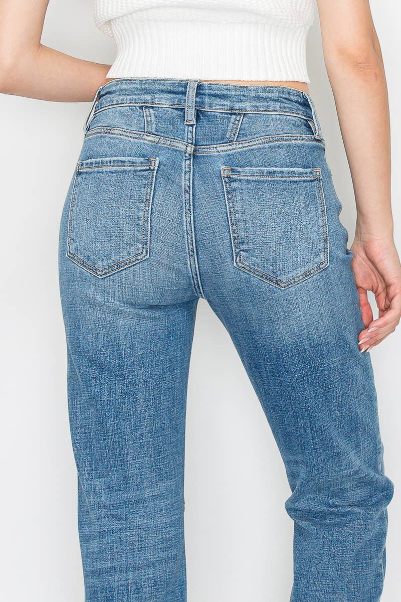 WESTERN DETAILING HIGH RISE STRAIGHT LEG JEANS