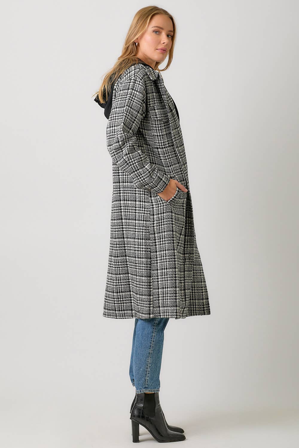 Hoodie Plaid Long Jacket
