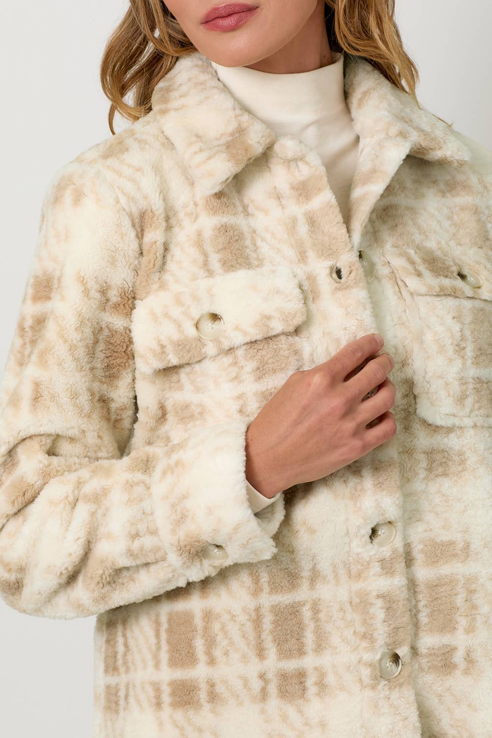 Button Down Print Fur Jacket