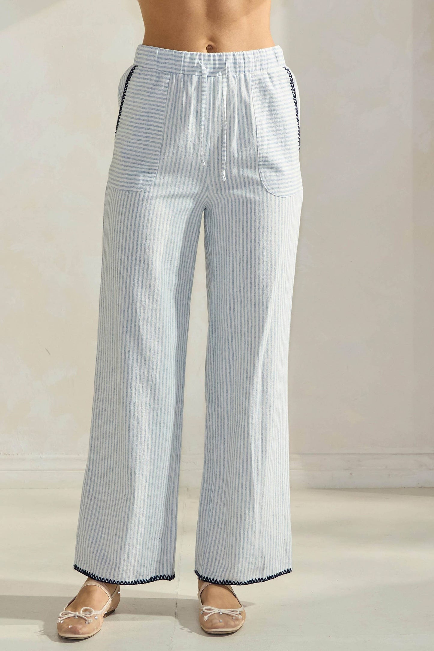 Striped Pants with Stitch Details