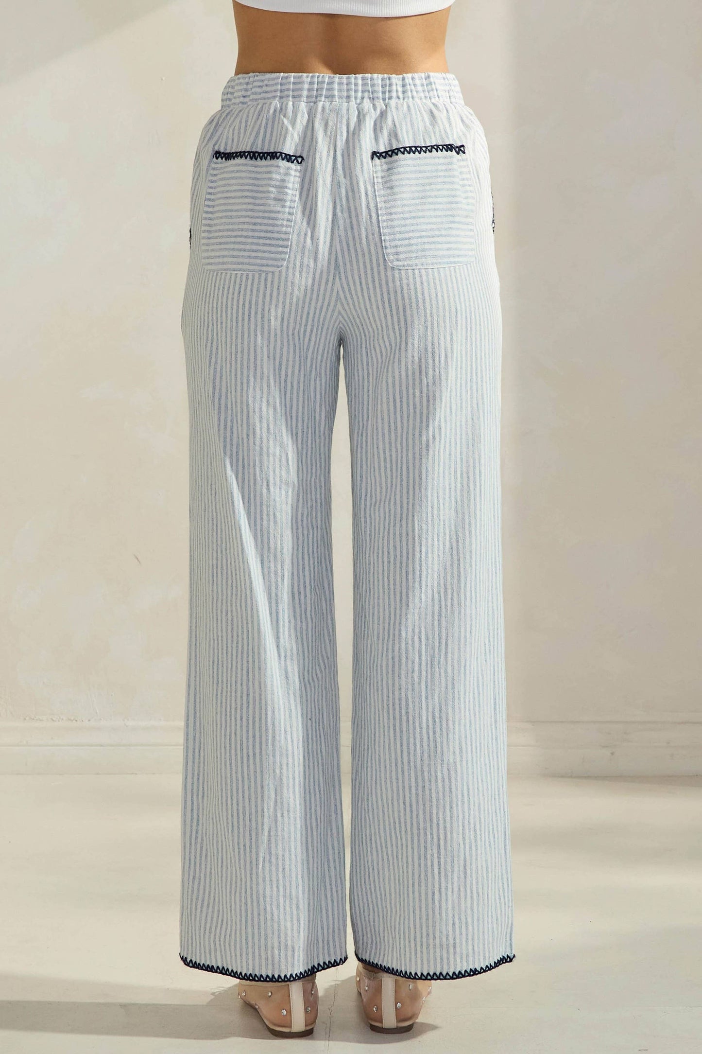Striped Pants with Stitch Details