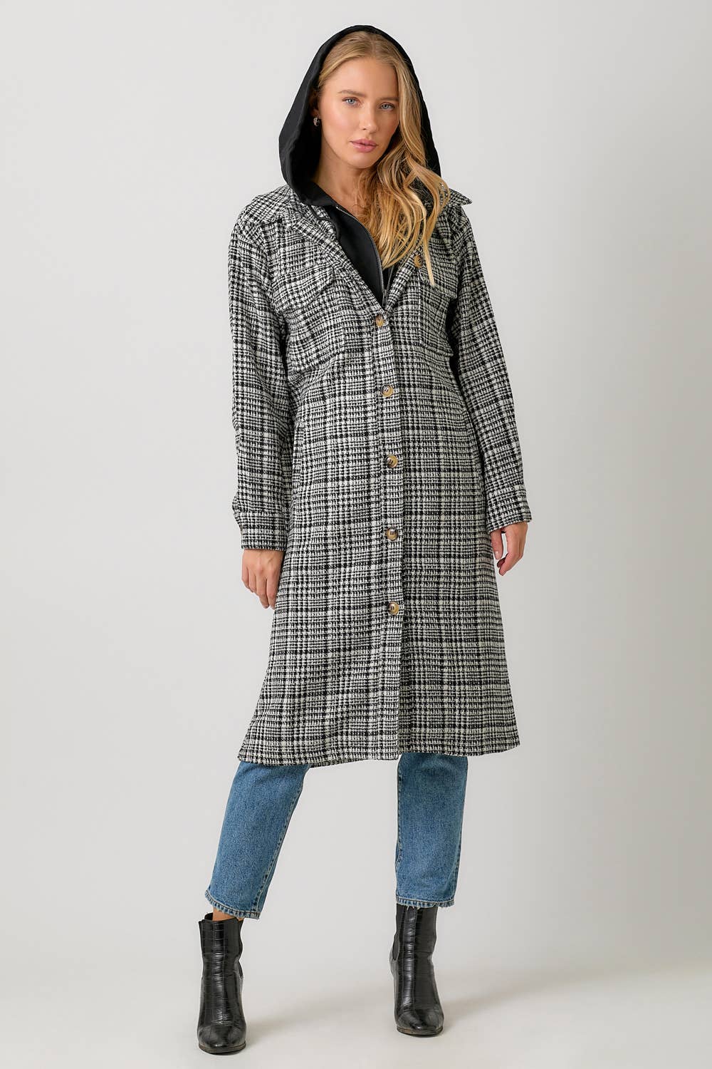 Hoodie Plaid Long Jacket