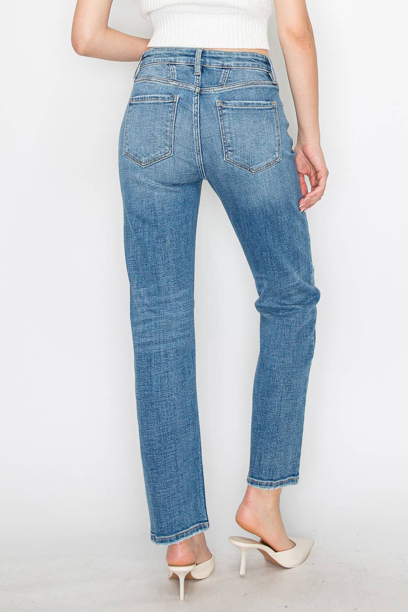 WESTERN DETAILING HIGH RISE STRAIGHT LEG JEANS