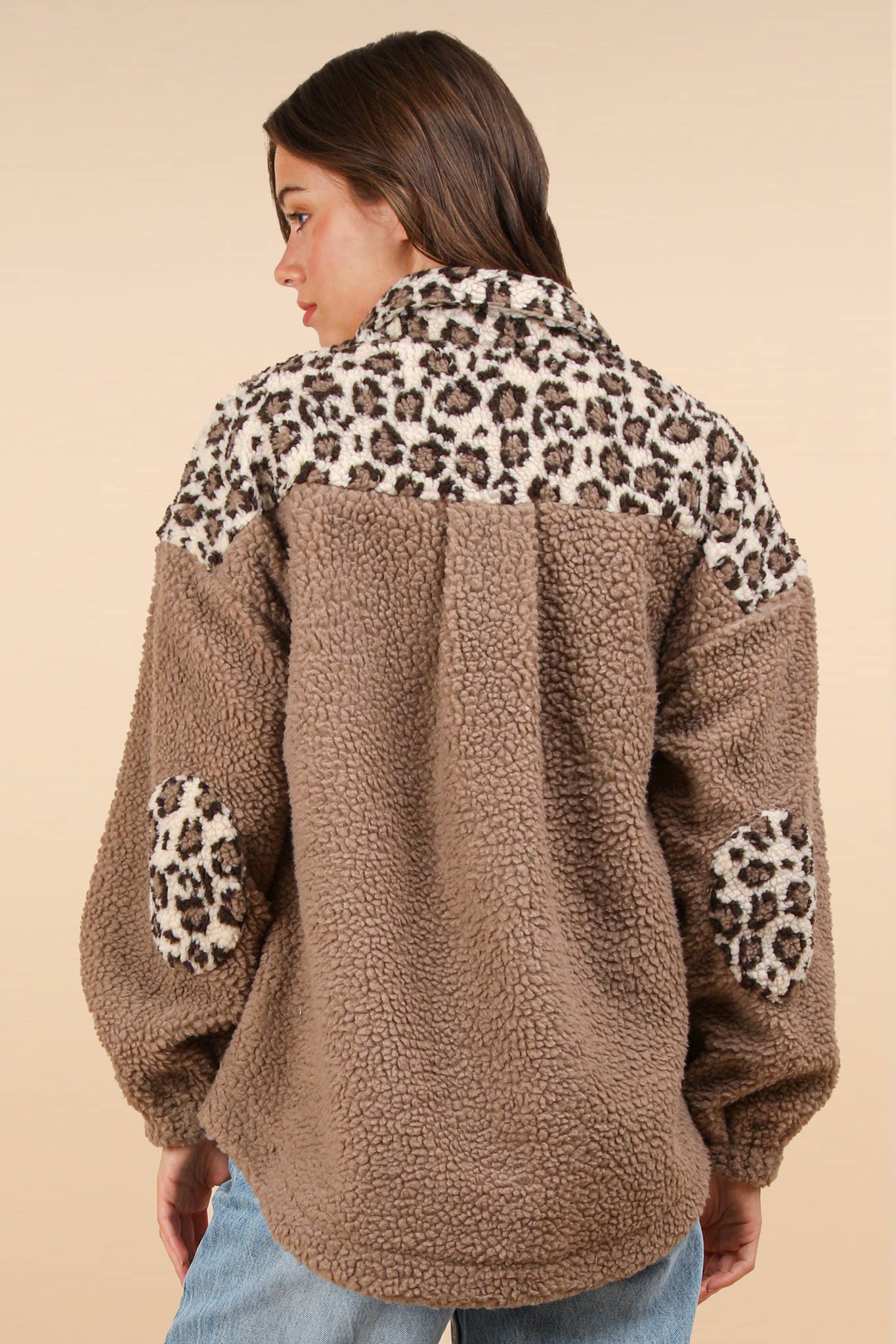 Oversized Leopard Printed Fleece Jacket