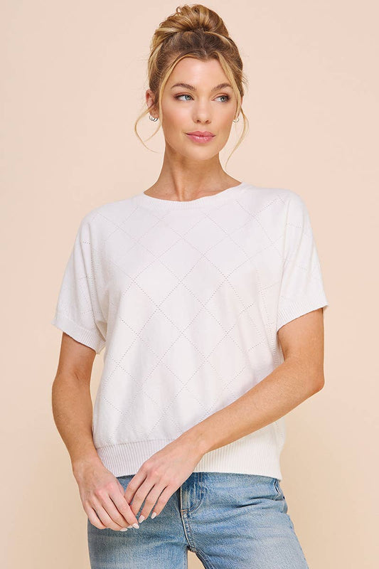 Short Sleeve Diamond Pointelle Top