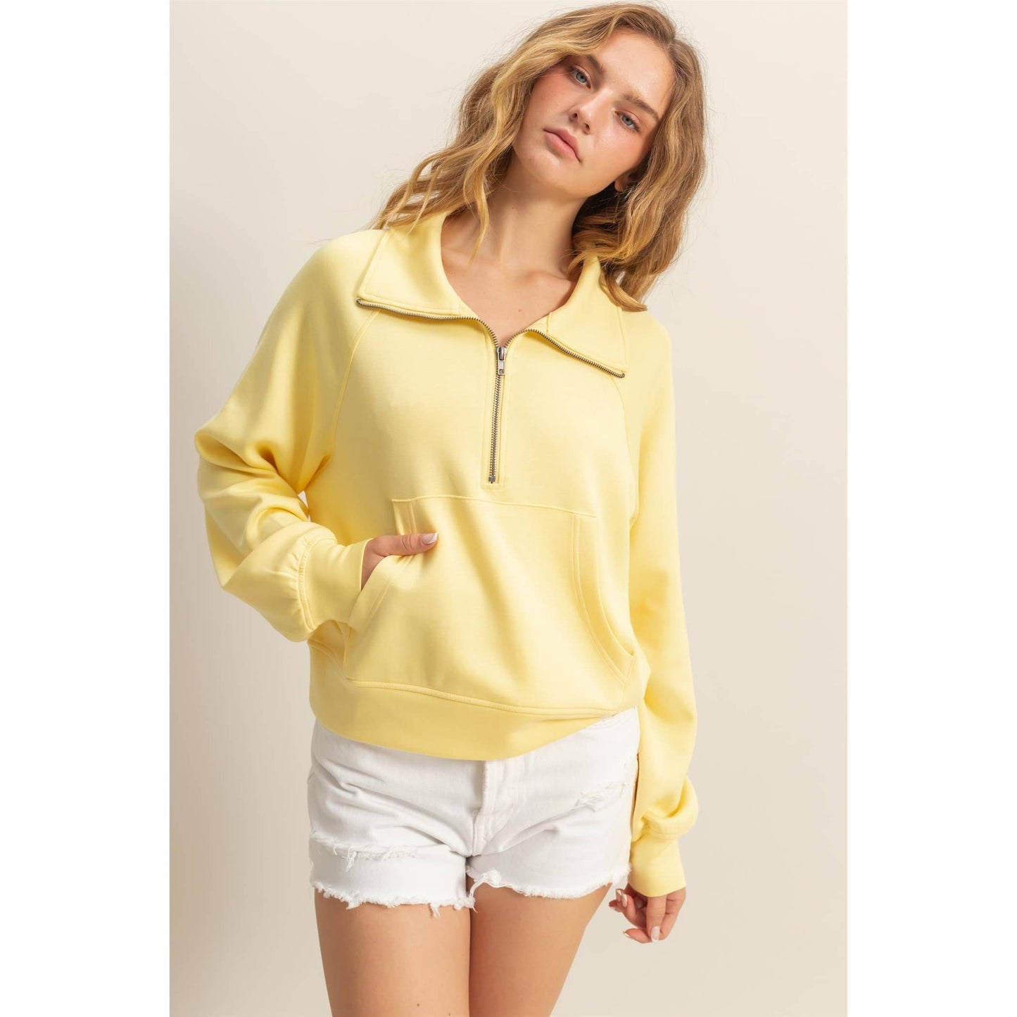 High Neck Half Zip Pocket Sweatshirt