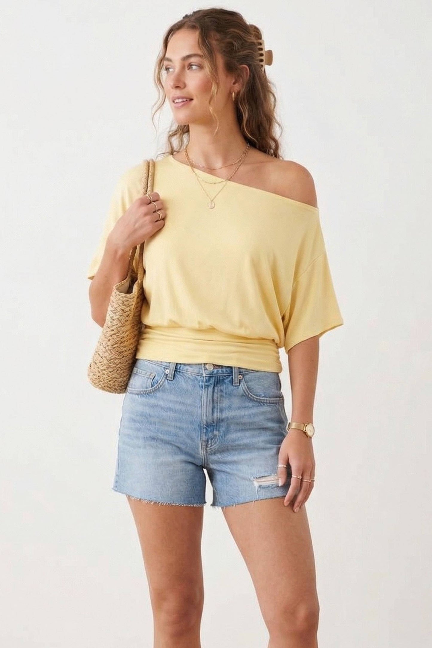 One-Shoulder Ruched Waist Knit Top