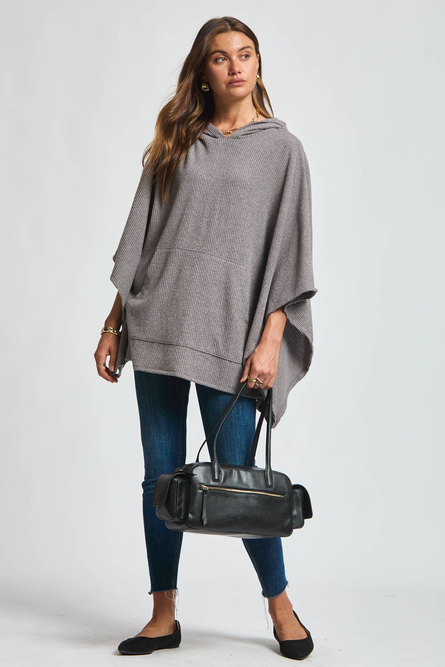 Ribbed Knit Poncho Top