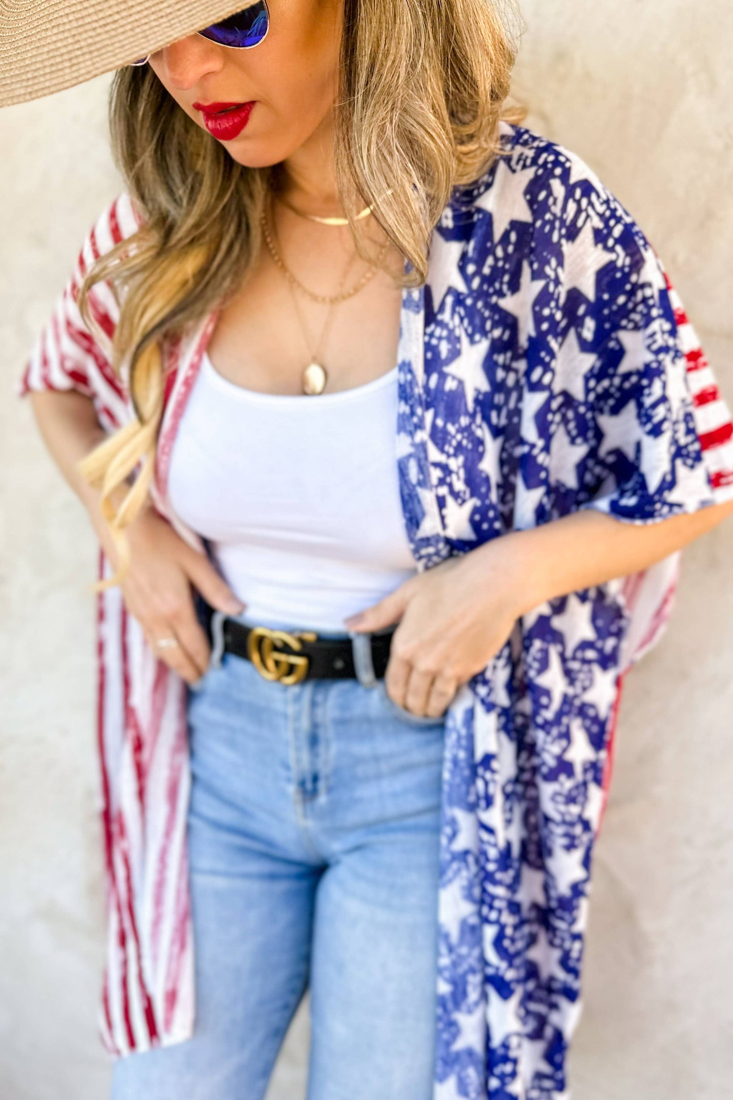 🌸4th Of July American Flag Printed Knitted Kimono Cardigan