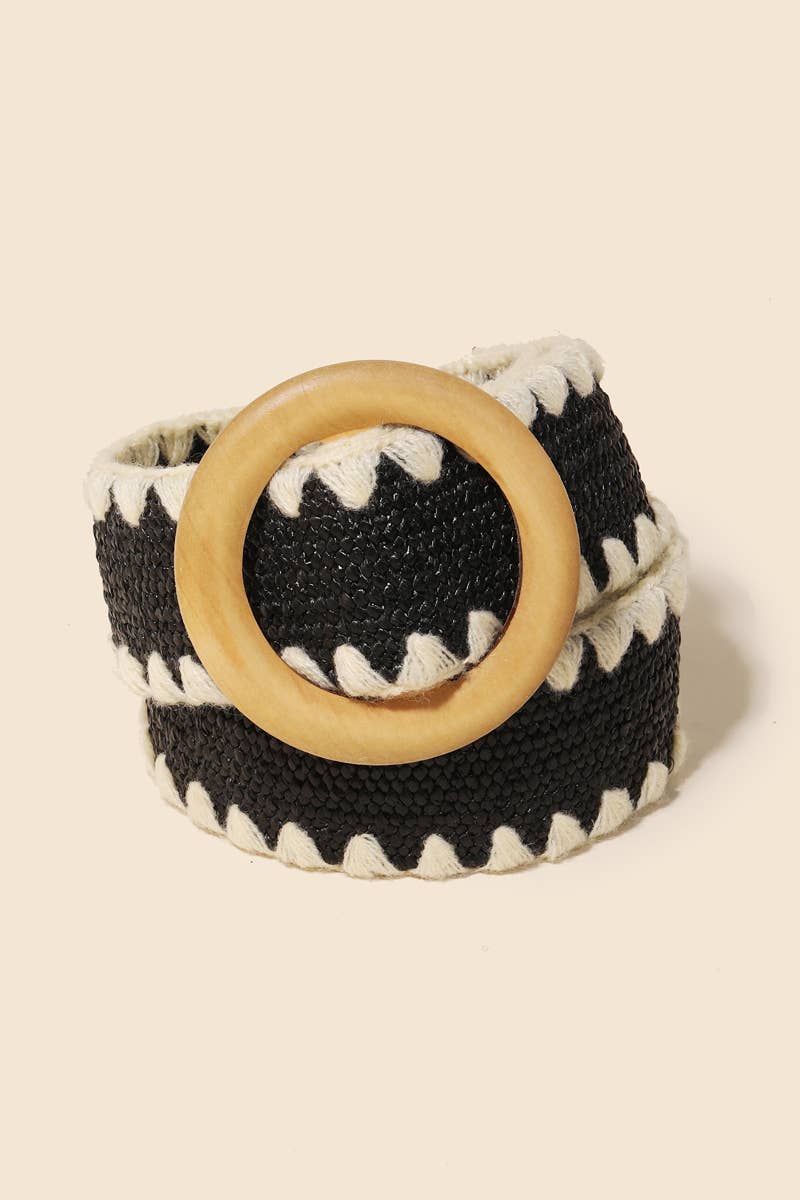 Wooden Round Buckle Braided Fashion Belt