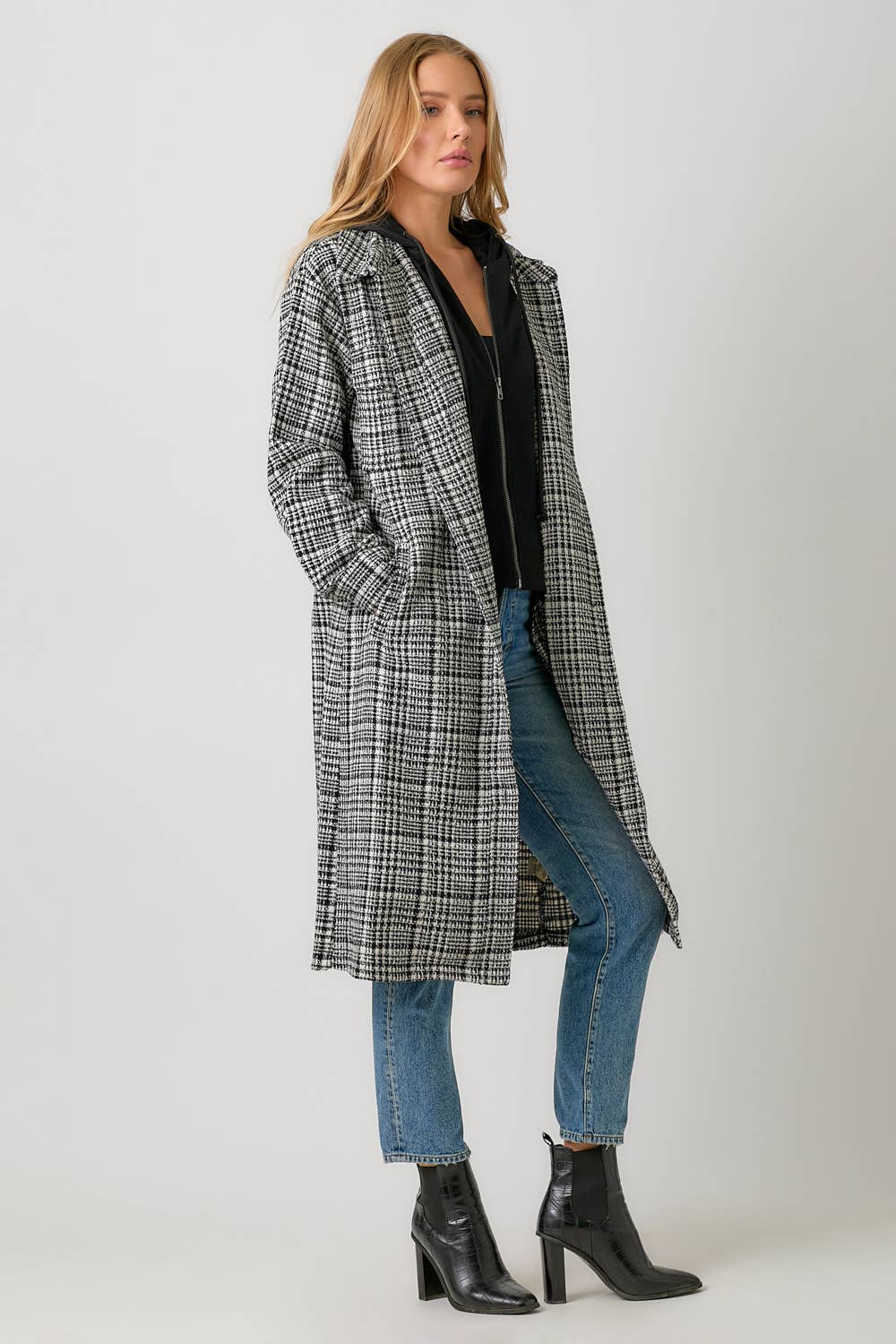 Hoodie Plaid Long Jacket