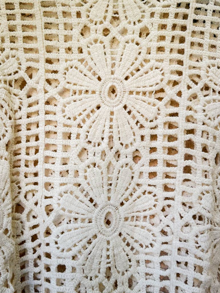 Ivory Boho Floral Crochet Dolman Sleeve Knit Top