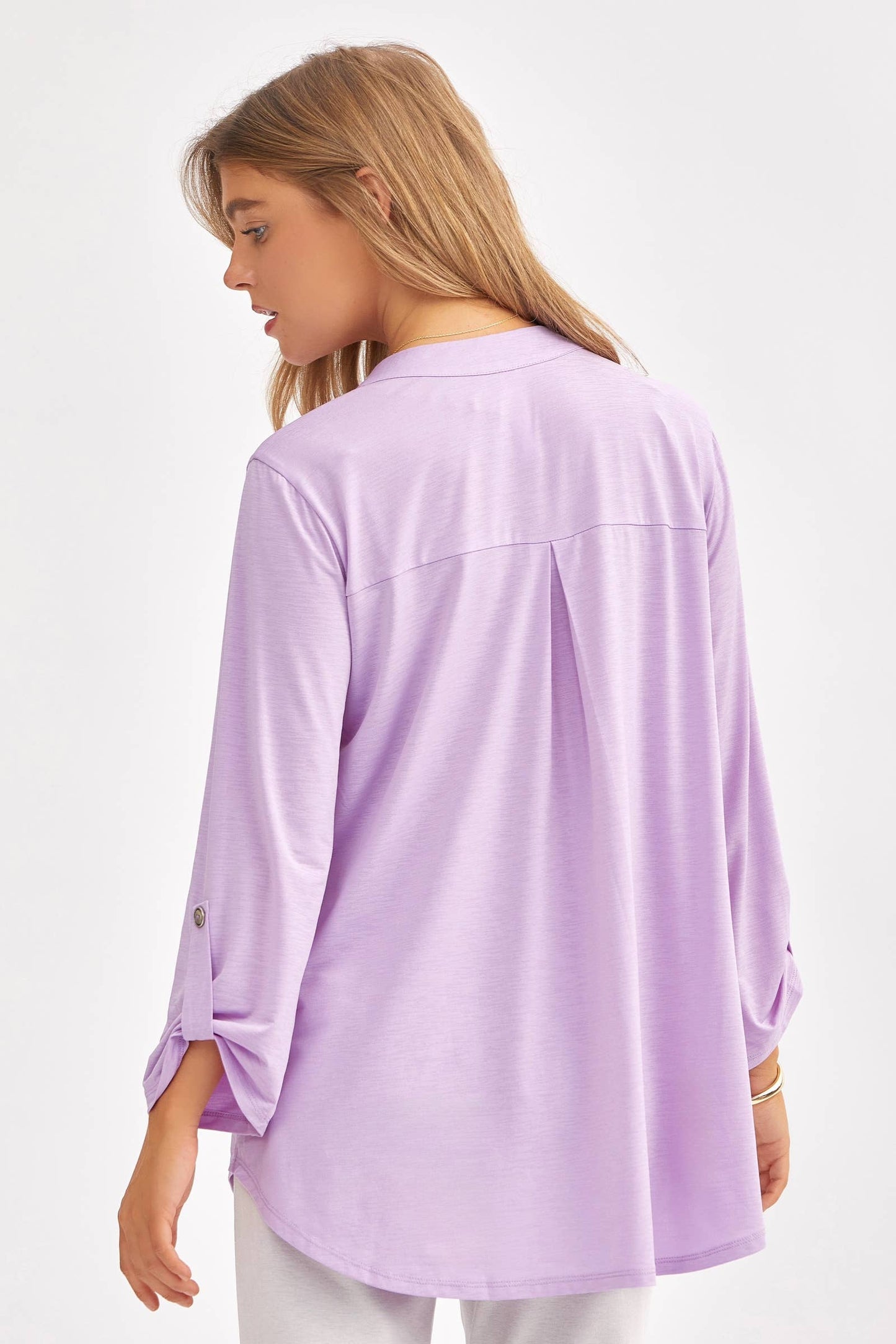 Signature Mandarin Collar 3/4 Sleeve Flowy Top