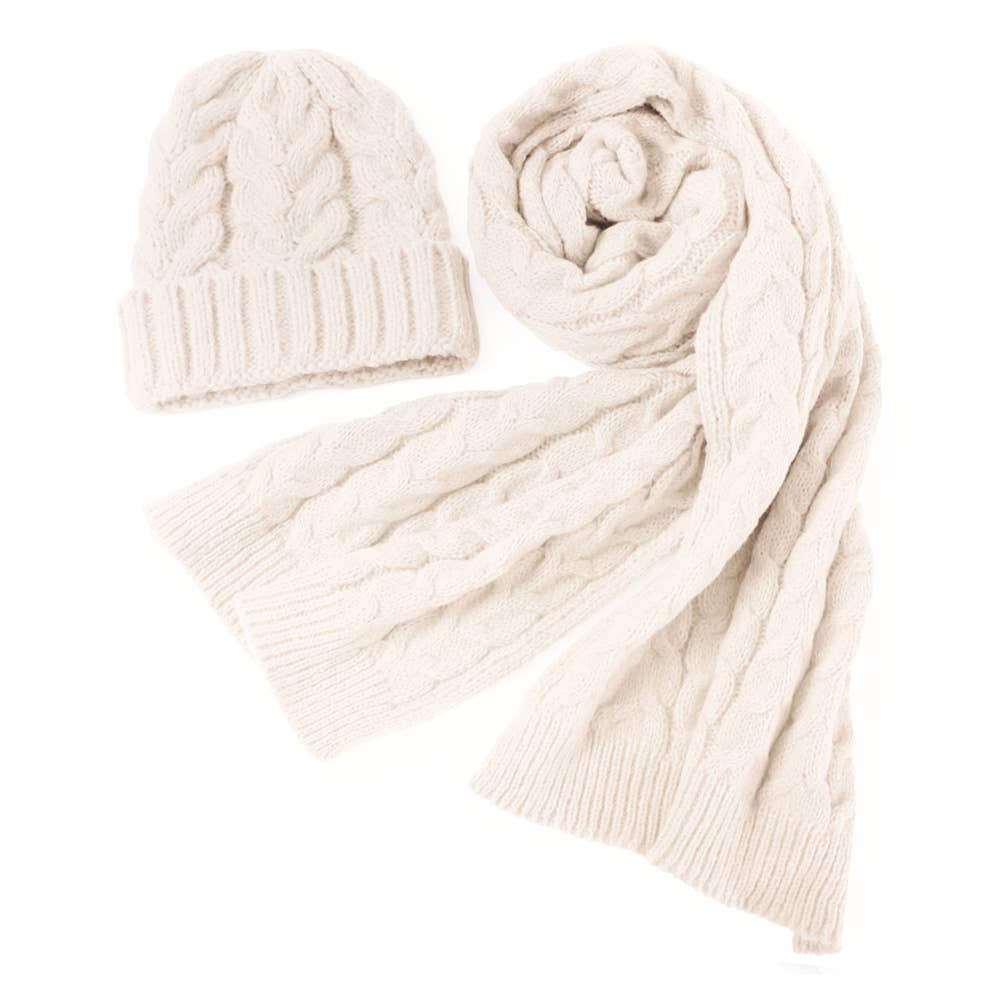 Cable Knit Hat Scarf Set