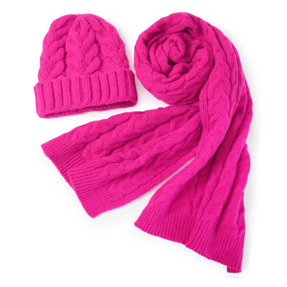 Cable Knit Hat Scarf Set