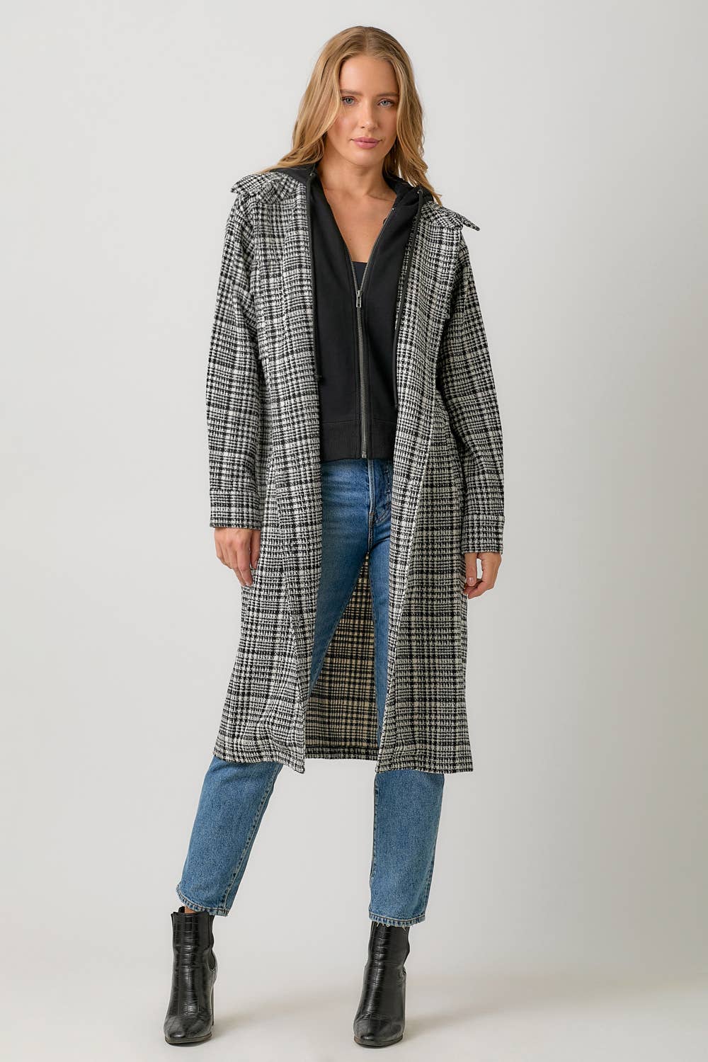 Hoodie Plaid Long Jacket