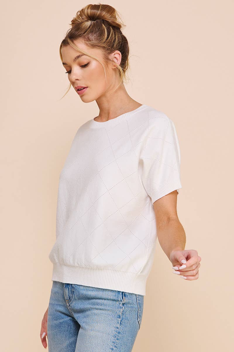 Short Sleeve Diamond Pointelle Top