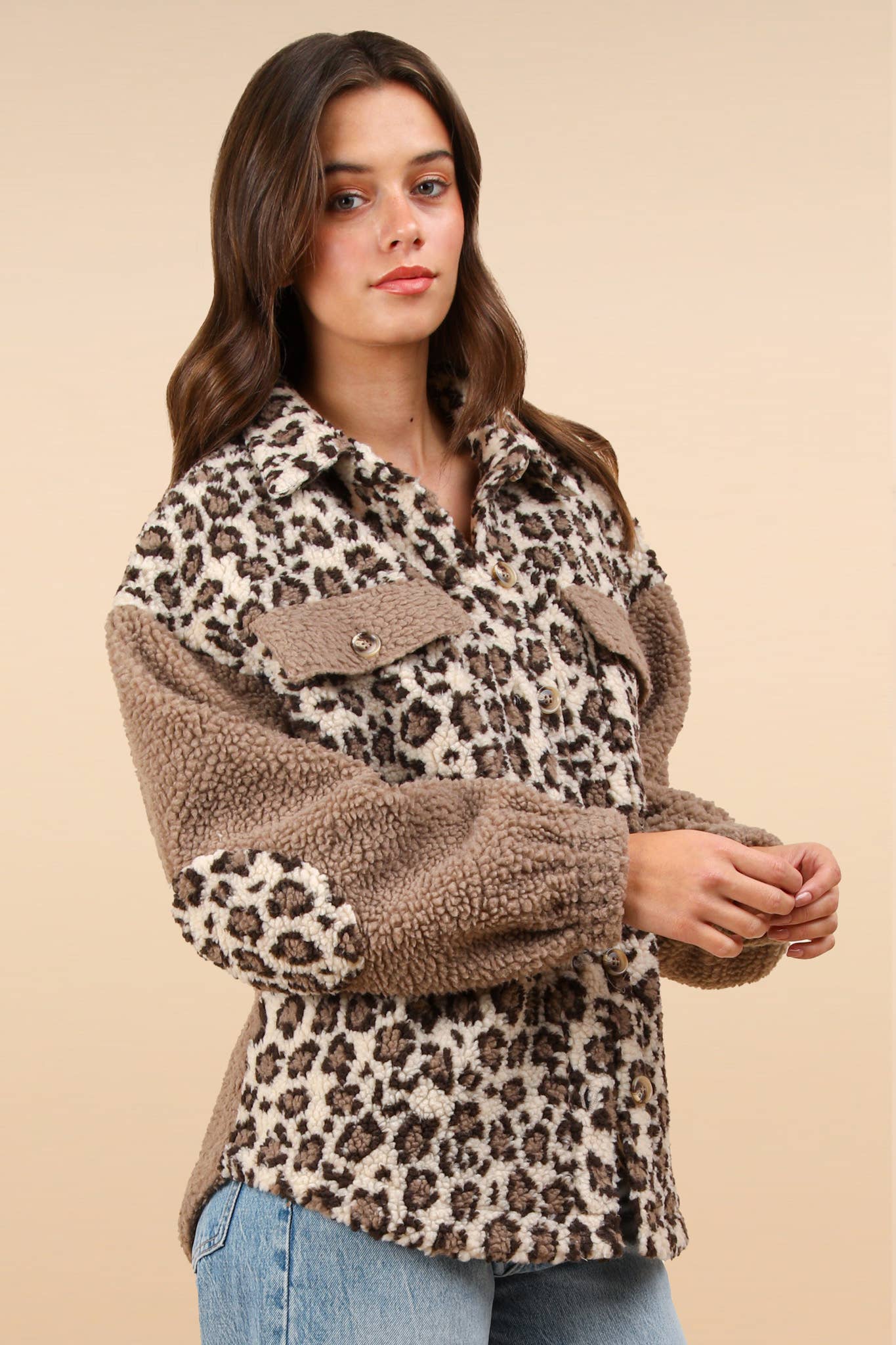 Oversized Leopard Printed Fleece Jacket