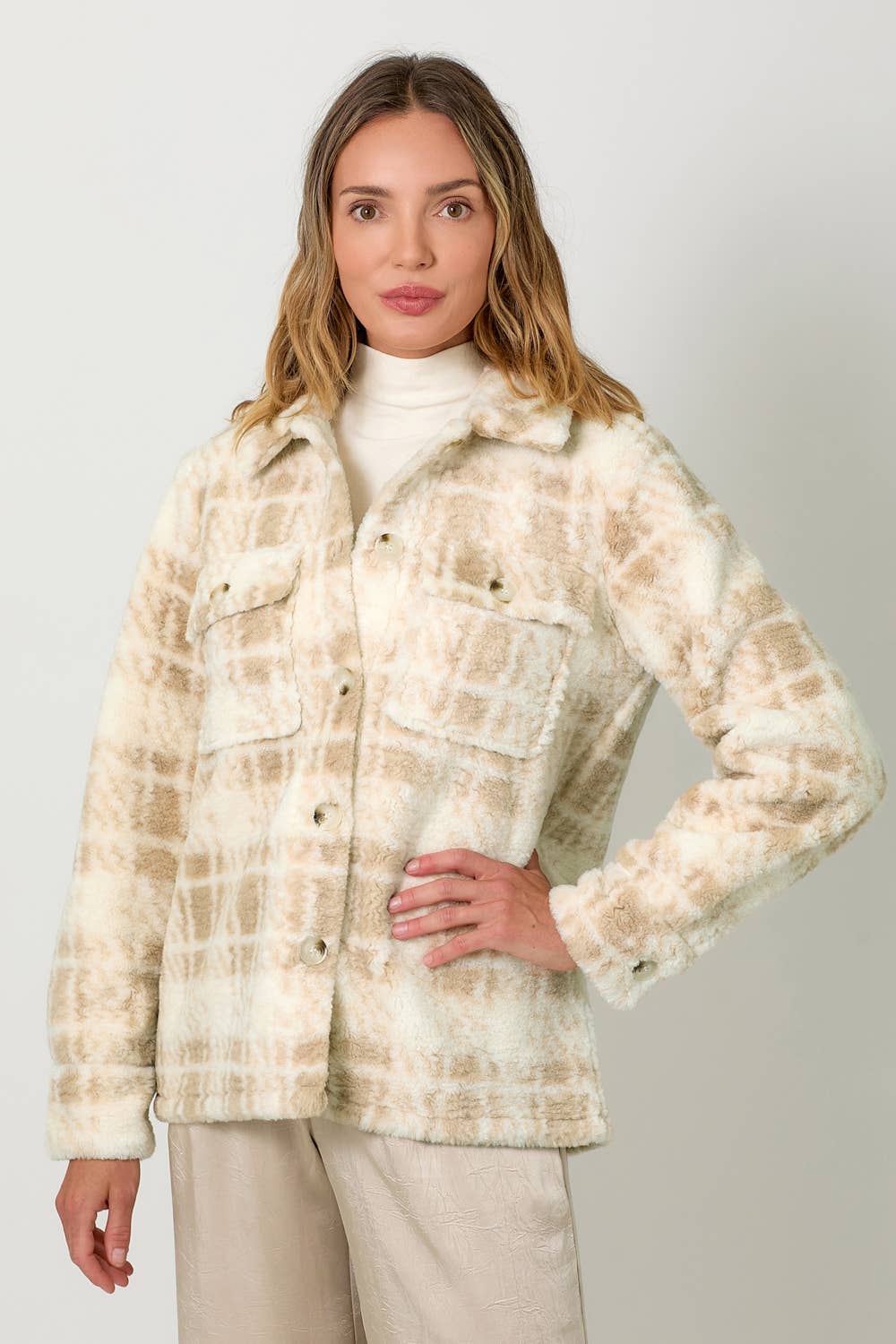 Button Down Print Fur Jacket
