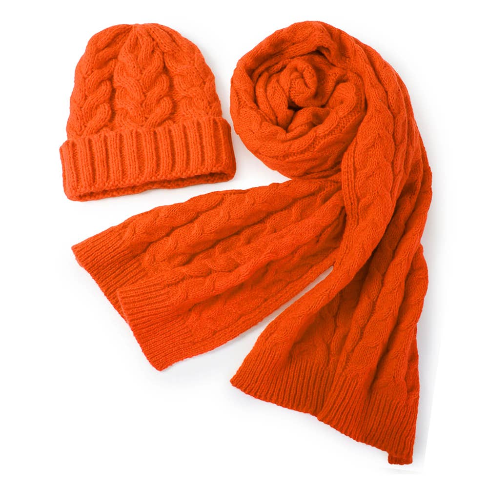 Cable Knit Hat Scarf Set