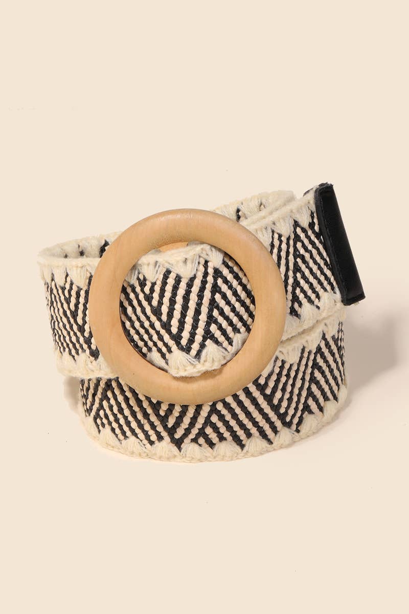 Wooden Round Buckle Braided Fashion Belt