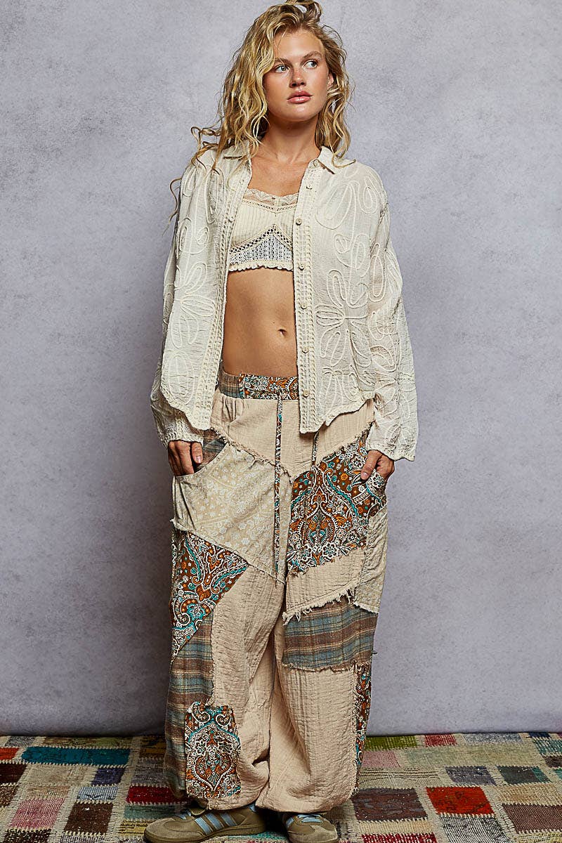 Long sleeve crochet embroidered floral shirts