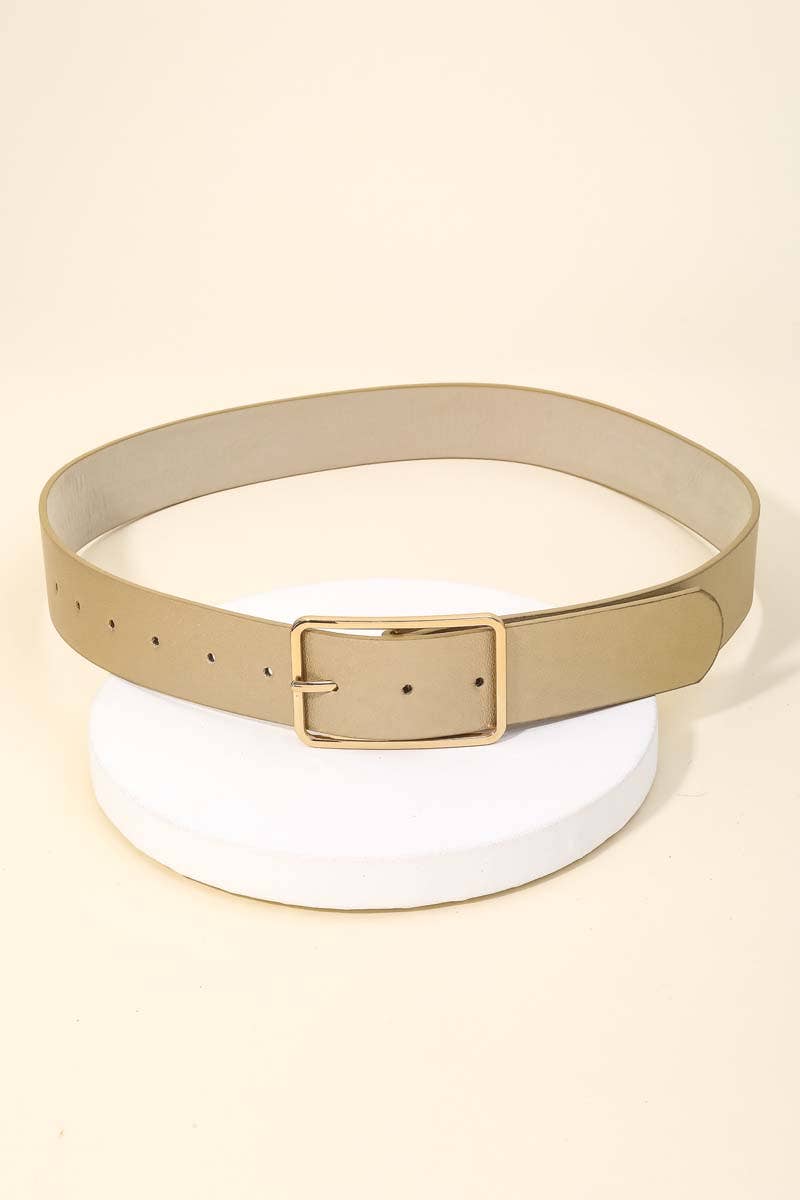 Wide Vegan Leather Belt With Square Buckle