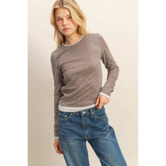 Long Sleeve Contrasting Combined Top