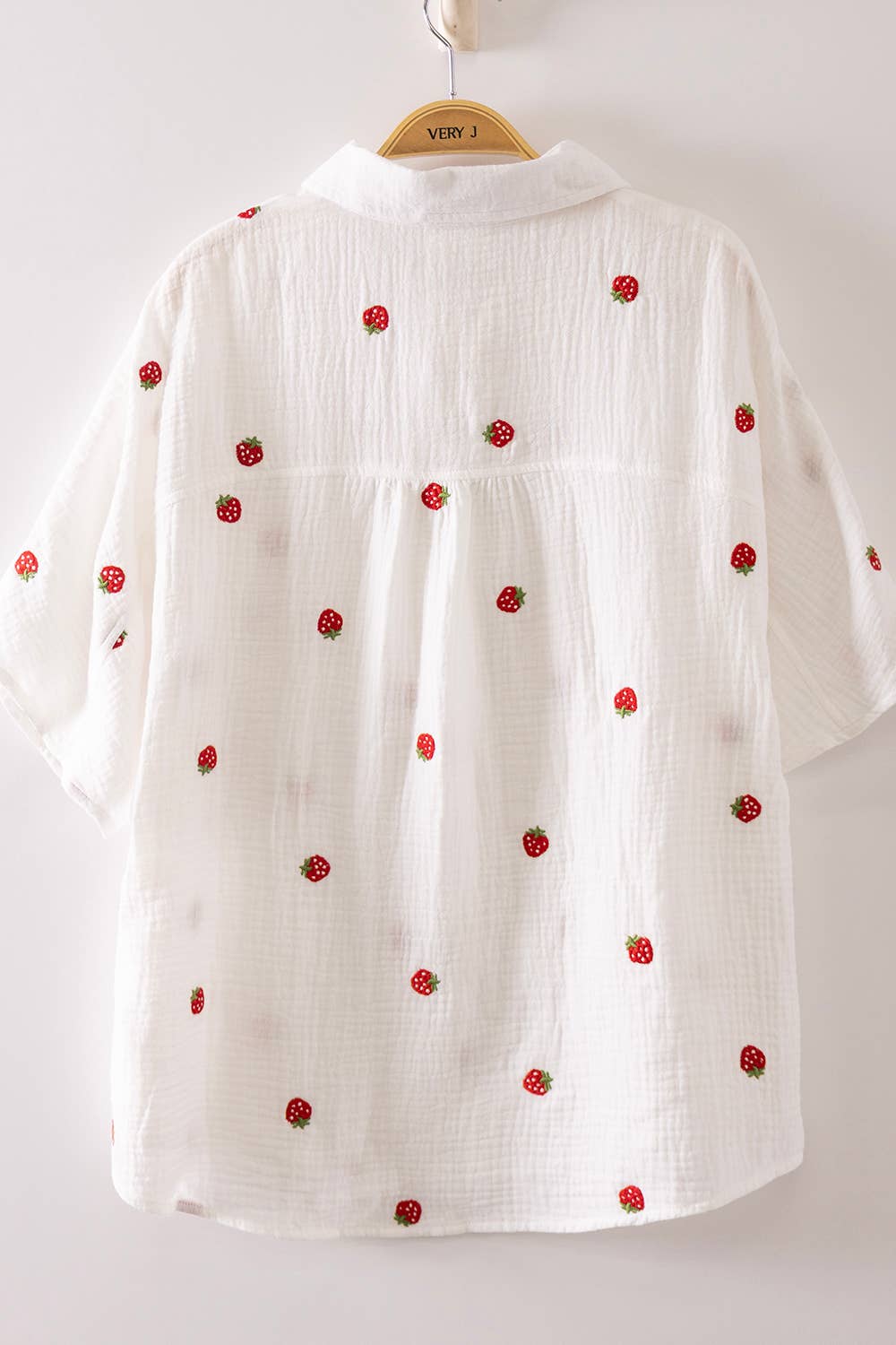 Fruit Embroidery Oversized Gauze Shirt Top