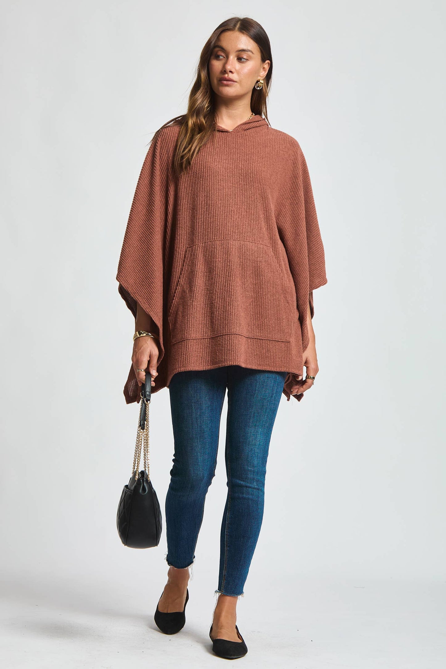 Ribbed Knit Poncho Top