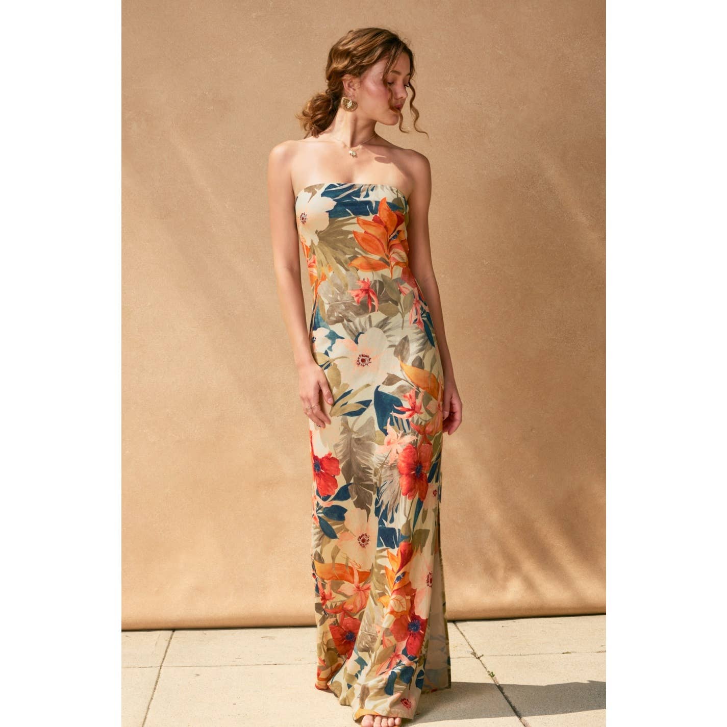 Countryside Bird Strapless Tie Back Maxi Dress