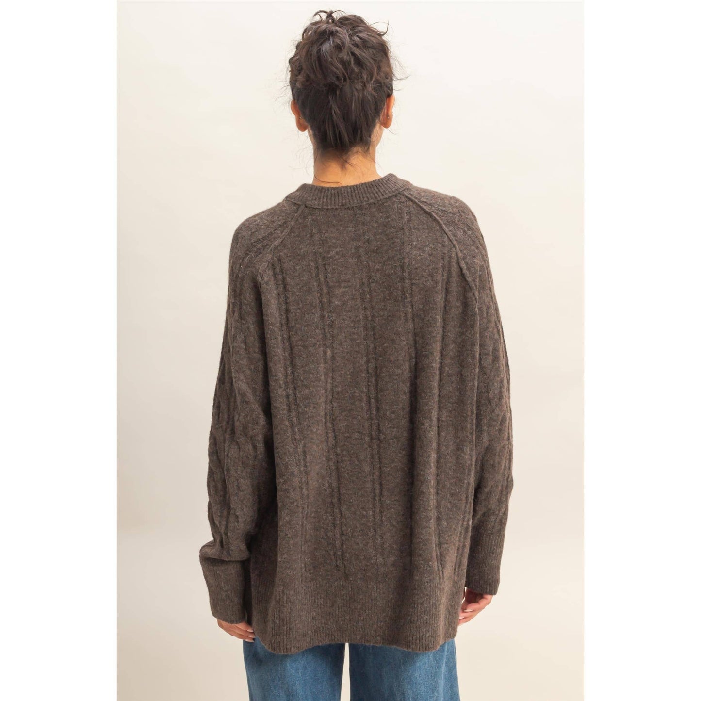 Crew Neck Cable Knit Sweater Pullover